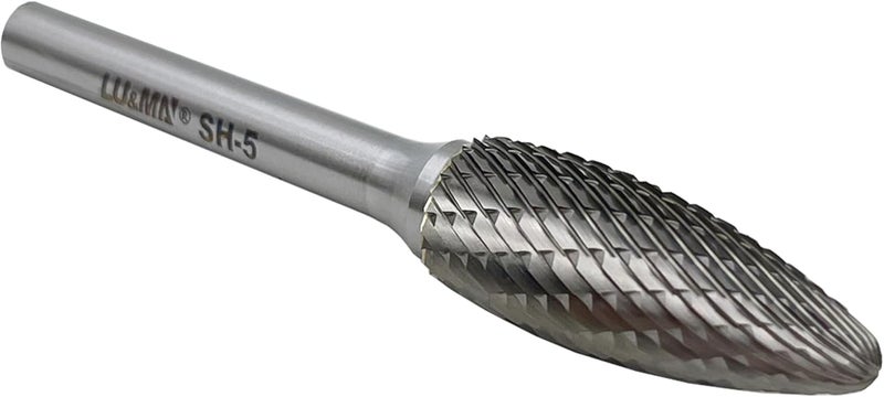 LU&MN SH-5 Tungsten Carbide Burr Rotary File Flame Shape Double Cut (1/2” Cutter Dia X 1-1/4”Cutter Length) with 1/4'' Shank Dia by - Image 3